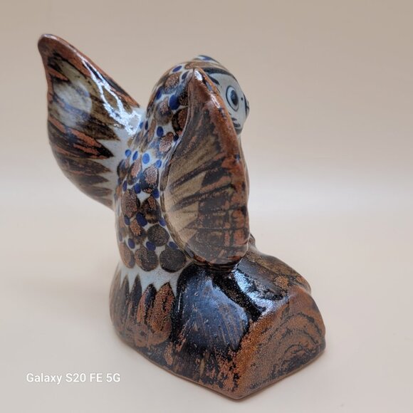 Vintage Owl On Branch Tonala Mexican Folk Art Ceramic Pottery Figurine - Picture 7 of 15